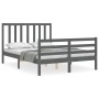 Gray solid wood bed frame with headboard 140x200 cm by vidaXL, Beds and slatted bases - Ref: Foro24-3193793, Price: 161,05 €,...