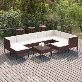 Set muebles de jardín 10 pzas y cojines ratán sintético marrón de vidaXL, Conjuntos de jardín - Ref: Foro24-3094435, Precio: ...