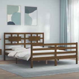 Honey brown wooden bed frame with headboard 160x200 cm by vidaXL, Beds and slatted bases - Ref: Foro24-3194454, Price: 173,99...