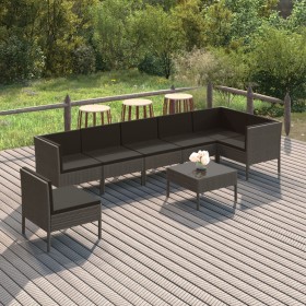 8-teiliges Gartenmöbel-Set und graue synthetische Rattankissen von vidaXL, Gartensets - Ref: Foro24-3094390, Preis: 560,99 €,...