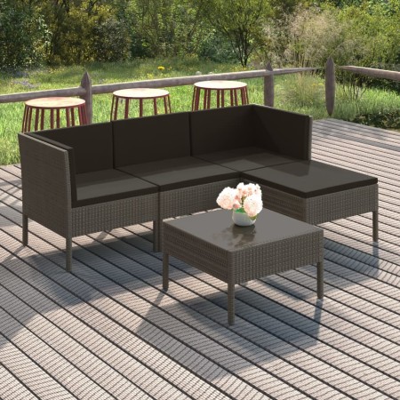 5-teiliges Gartenmöbel-Set und graue synthetische Rattankissen von vidaXL, Gartensets - Ref: Foro24-3094378, Preis: 319,82 €,...