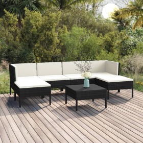 Set de muebles de jardín 7 pzas cojines ratán sintético negro de vidaXL, Conjuntos de jardín - Ref: Foro24-3094536, Precio: 4...