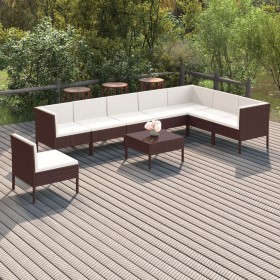 9-teiliges Gartenmöbel-Set und braune synthetische Rattankissen von vidaXL, Gartensets - Ref: Foro24-3094443, Preis: 598,99 €...