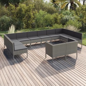 Set de muebles de jardín 12 pzas y cojines ratán sintético gris de vidaXL, Conjuntos de jardín - Ref: Foro24-3094626, Precio:...