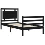 Bed frame with black solid wood headboard 90x200 cm by vidaXL, Beds and slatted bases - Ref: Foro24-3194040, Price: 125,13 €,...