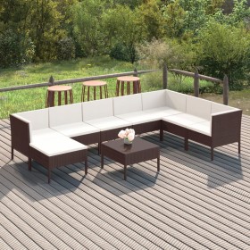 Set muebles de jardín 9 pzas y cojines ratán sintético marrón de vidaXL, Conjuntos de jardín - Ref: Foro24-3094423, Precio: 7...