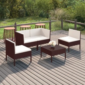 5-teiliges Gartenmöbel-Set und braune Kissen aus synthetischem Rattan von vidaXL, Gartensets - Ref: Foro24-3094339, Preis: 40...