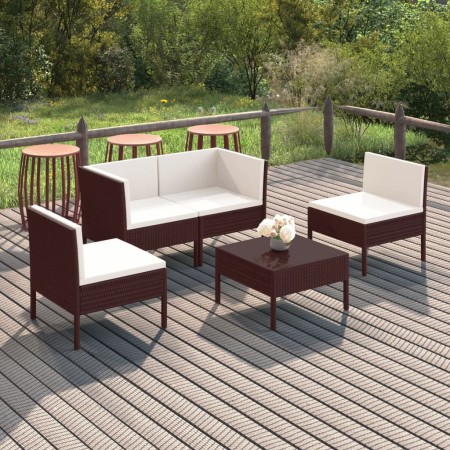 Set muebles de jardín 5 pzas y cojines ratán sintético marrón de vidaXL, Conjuntos de jardín - Ref: Foro24-3094339, Precio: 4...