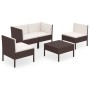 Set muebles de jardín 5 pzas y cojines ratán sintético marrón de vidaXL, Conjuntos de jardín - Ref: Foro24-3094339, Precio: 4...