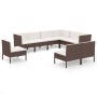 Set muebles de jardín 9 pzas y cojines ratán sintético marrón de vidaXL, Conjuntos de jardín - Ref: Foro24-3094447, Precio: 8...