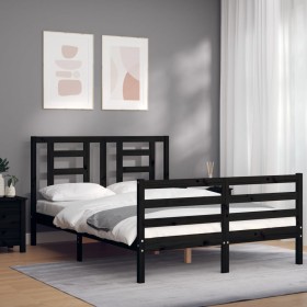 Estructura de cama con cabecero madera maciza negro 120x200 cm de vidaXL, Camas y somieres - Ref: Foro24-3194700, Precio: 149...