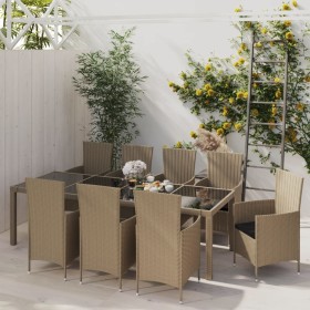 Set comedor de jardín 11 piezas y cojines ratán sintético beige de vidaXL, Conjuntos de jardín - Ref: Foro24-3094908, Precio:...