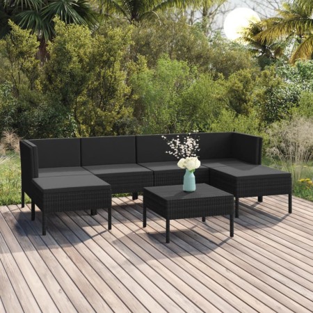 Set de muebles de jardín 7 pzas cojines ratán sintético negro de vidaXL, Conjuntos de jardín - Ref: Foro24-3094537, Precio: 4...