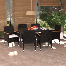 Set de comedor de jardín 7 pzas y cojines ratán sintético negro de vidaXL, Conjuntos de jardín - Ref: Foro24-3095000, Precio:...