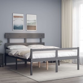 Double bed for seniors gray solid wood headboard by vidaXL, Beds and slatted bases - Ref: Foro24-3195358, Price: 155,99 €, Di...