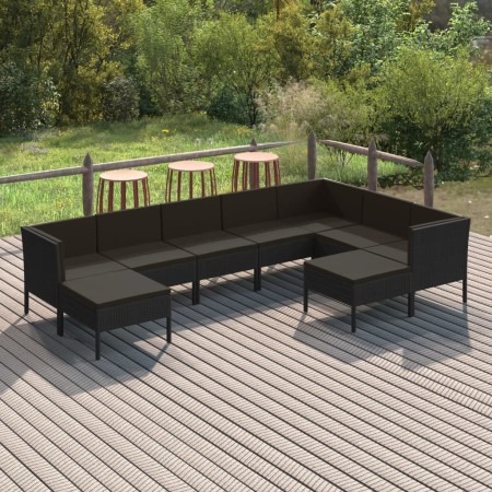 Set muebles de jardín 9 pzas y cojines ratán sintético negro de vidaXL, Conjuntos de jardín - Ref: Foro24-3094433, Precio: 72...