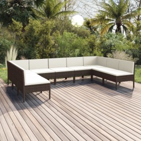 9-teiliges Gartenmöbel-Set und braune synthetische Rattankissen von vidaXL, Gartensets - Ref: Foro24-3094595, Preis: 652,99 €...