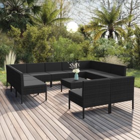 Gartenmöbel-Set 12-teilig und schwarze synthetische Rattankissen von vidaXL, Gartensets - Ref: Foro24-3094609, Preis: 839,99 ...