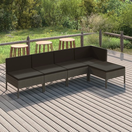 5-piece garden furniture set and gray synthetic rattan cushions by vidaXL, Garden sets - Ref: Foro24-3094370, Price: 322,57 €...