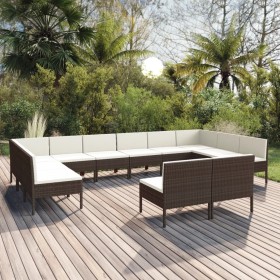 Set muebles de jardín 12 pzas y cojines ratán sintético marrón de vidaXL, Conjuntos de jardín - Ref: Foro24-3094611, Precio: ...