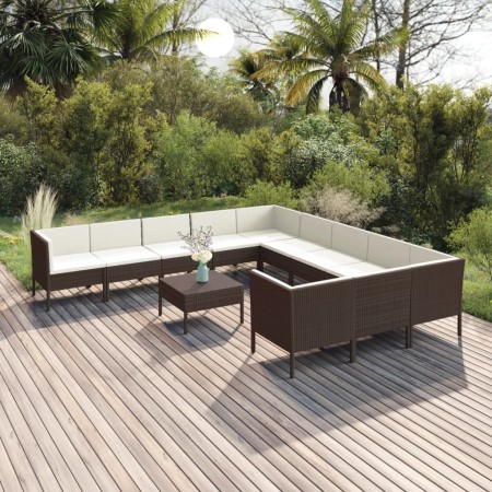 Set muebles de jardín 12 pzas y cojines ratán sintético marrón de vidaXL, Conjuntos de jardín - Ref: Foro24-3094499, Precio: ...