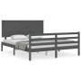 Gray solid wood bed frame with headboard 160x200 cm by vidaXL, Beds and slatted bases - Ref: Foro24-3195233, Price: 173,19 €,...