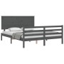 Gray solid wood bed frame with headboard 160x200 cm by vidaXL, Beds and slatted bases - Ref: Foro24-3195233, Price: 173,19 €,...