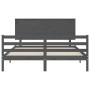 Gray solid wood bed frame with headboard 160x200 cm by vidaXL, Beds and slatted bases - Ref: Foro24-3195233, Price: 173,19 €,...