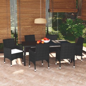 Set de comedor de jardín 7 pzas y cojines ratán sintético negro de vidaXL, Conjuntos de jardín - Ref: Foro24-3095013, Precio:...