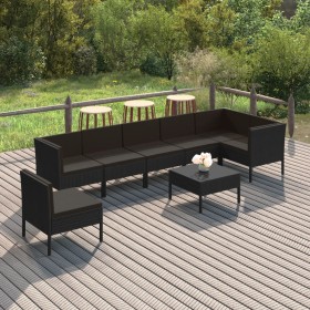 Set de muebles de jardín 8 pzas y cojines ratán sintético negro de vidaXL, Conjuntos de jardín - Ref: Foro24-3094389, Precio:...