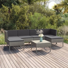 7-teiliges Gartenmöbel-Set und graue synthetische Rattankissen von vidaXL, Gartensets - Ref: Foro24-3094538, Preis: 481,99 €,...