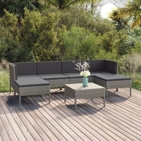 7-piece garden furniture set and gray synthetic rattan cushions by vidaXL, Garden sets - Ref: Foro24-3094538, Price: 481,58 €...