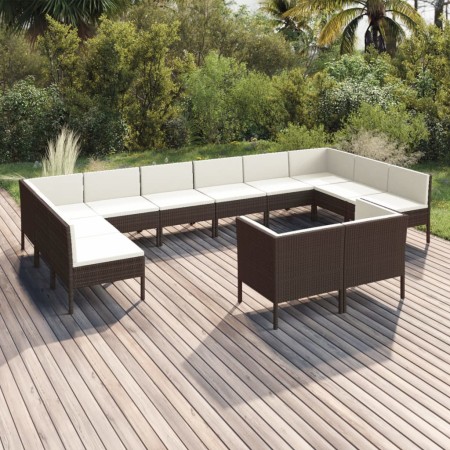 Gartenmöbel-Set 12-teilig und braune synthetische Rattankissen von vidaXL, Gartensets - Ref: Foro24-3094623, Preis: 1,00 €, R...