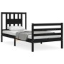 Bed frame with black solid wood headboard 90x200 cm by vidaXL, Beds and slatted bases - Ref: Foro24-3194560, Price: 121,01 €,...