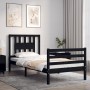 Bed frame with black solid wood headboard 90x200 cm by vidaXL, Beds and slatted bases - Ref: Foro24-3194560, Price: 121,01 €,...