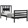 Bed frame with black solid wood headboard 90x200 cm by vidaXL, Beds and slatted bases - Ref: Foro24-3194560, Price: 121,01 €,...