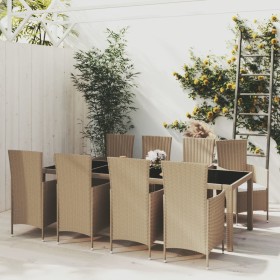 Set de comedor de jardín 9 pzas y cojines ratán sintético beige de vidaXL, Conjuntos de jardín - Ref: Foro24-3094907, Precio:...