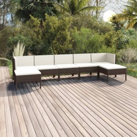 Garden furniture set 7 pieces with brown synthetic rattan cushions by vidaXL, Garden sets - Ref: Foro24-3094539, Price: 479,4...