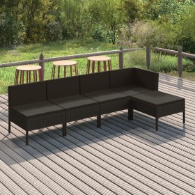 Set de muebles de jardín 5 pzas y cojines ratán sintético negro de vidaXL, Conjuntos de jardín - Ref: Foro24-3094369, Precio:...