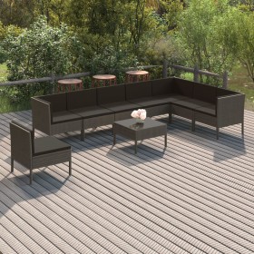 9-teiliges Gartenmöbel-Set und graue synthetische Rattankissen von vidaXL, Gartensets - Ref: Foro24-3094446, Preis: 639,99 €,...