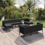 Set muebles de jardín 11 pzas y cojines ratán sintético negro de vidaXL, Conjuntos de jardín - Ref: Foro24-3094585, Precio: 6...