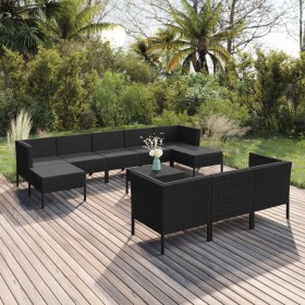 Gartenmöbelset 11-teilig und schwarze synthetische Rattankissen von vidaXL, Gartensets - Ref: Foro24-3094585, Preis: 649,64 €...