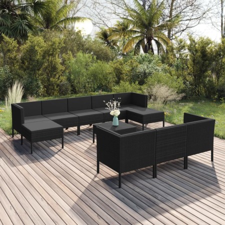 Gartenmöbelset 11-teilig und schwarze synthetische Rattankissen von vidaXL, Gartensets - Ref: Foro24-3094585, Preis: 649,64 €...