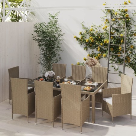 Garten-Essset 9-teilig und beige synthetische Rattankissen von vidaXL, Gartensets - Ref: Foro24-3094906, Preis: 669,99 €, Rab...