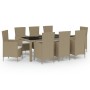 Set de comedor de jardín 9 pzas y cojines ratán sintético beige de vidaXL, Conjuntos de jardín - Ref: Foro24-3094906, Precio:...