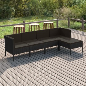 Set de muebles de jardín 5 pzas y cojines ratán sintético negro de vidaXL, Conjuntos de jardín - Ref: Foro24-3094381, Precio:...