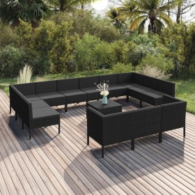 Set de muebles de jardín 14 pzas cojines ratán sintético negro de vidaXL, Conjuntos de jardín - Ref: Foro24-3094629, Precio: ...