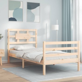 Estructura de cama con cabecero madera maciza 90x200 cm de vidaXL, Camas y somieres - Ref: Foro24-3194426, Precio: 97,26 €, D...