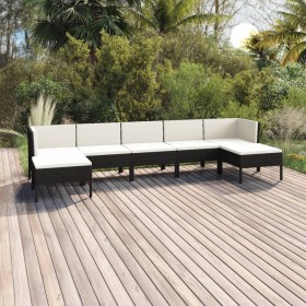 Set de muebles de jardín 7 pzas cojines ratán sintético negro de vidaXL, Conjuntos de jardín - Ref: Foro24-3094540, Precio: 5...