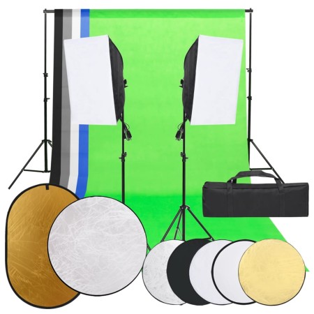 Photo studio kit with light set, background and reflector by vidaXL, Flashes and studio lighting - Ref: Foro24-3094733, Price...